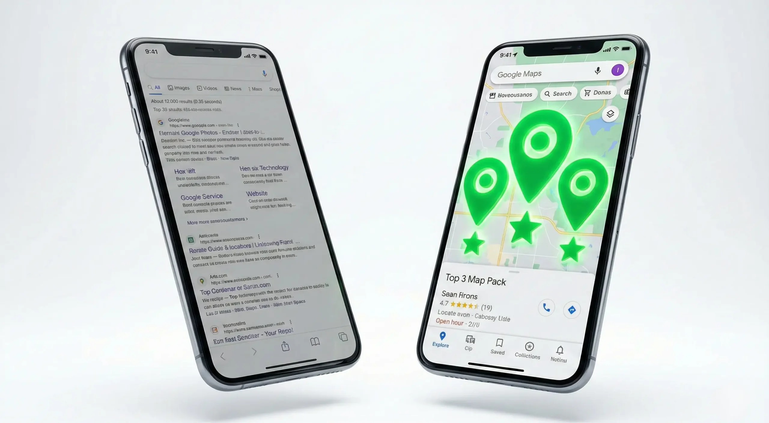 Google Map Pack showing top 3 local results for medical searches.