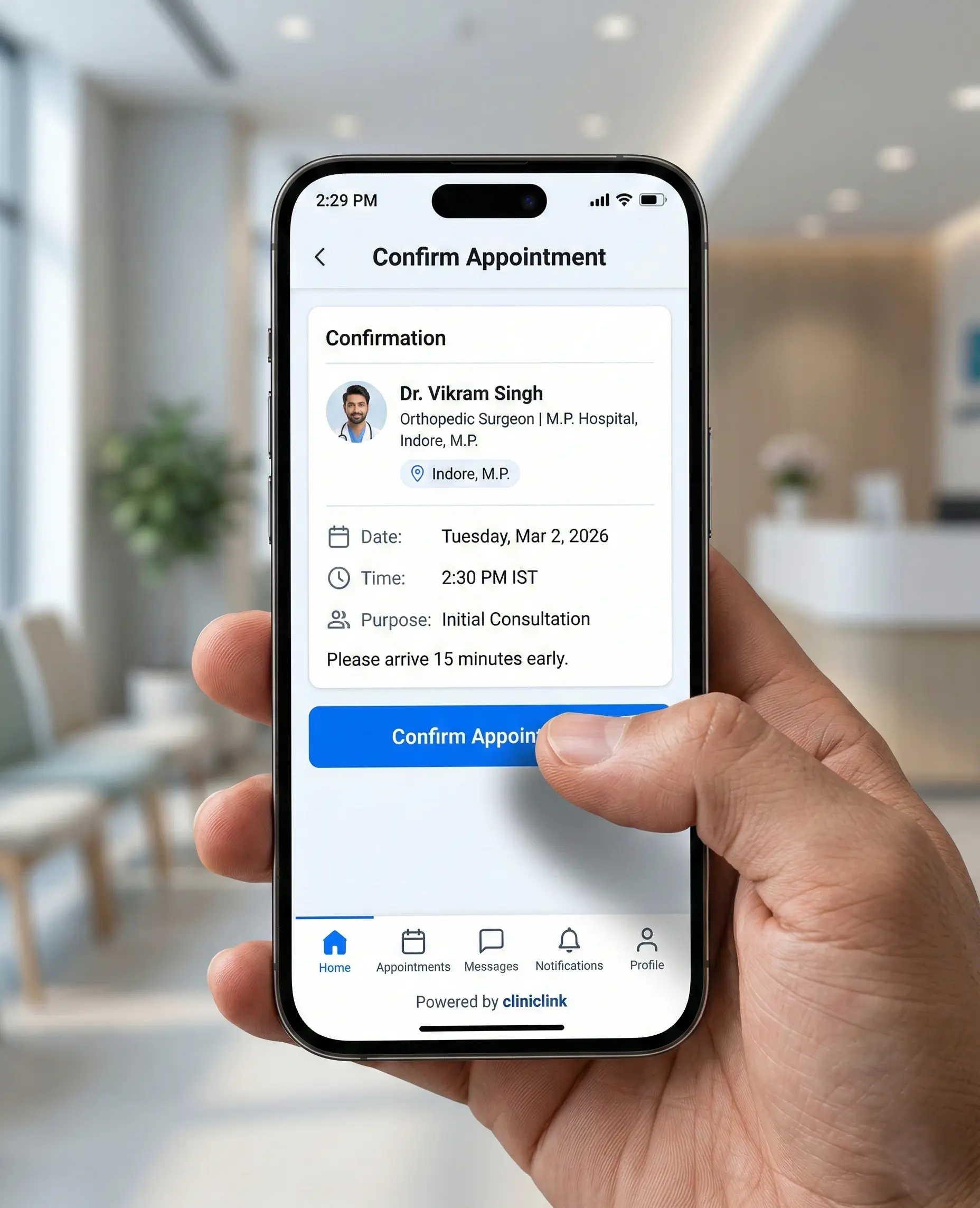 Mobile-first healthcare website design showing thumb-friendly appointment booking UI