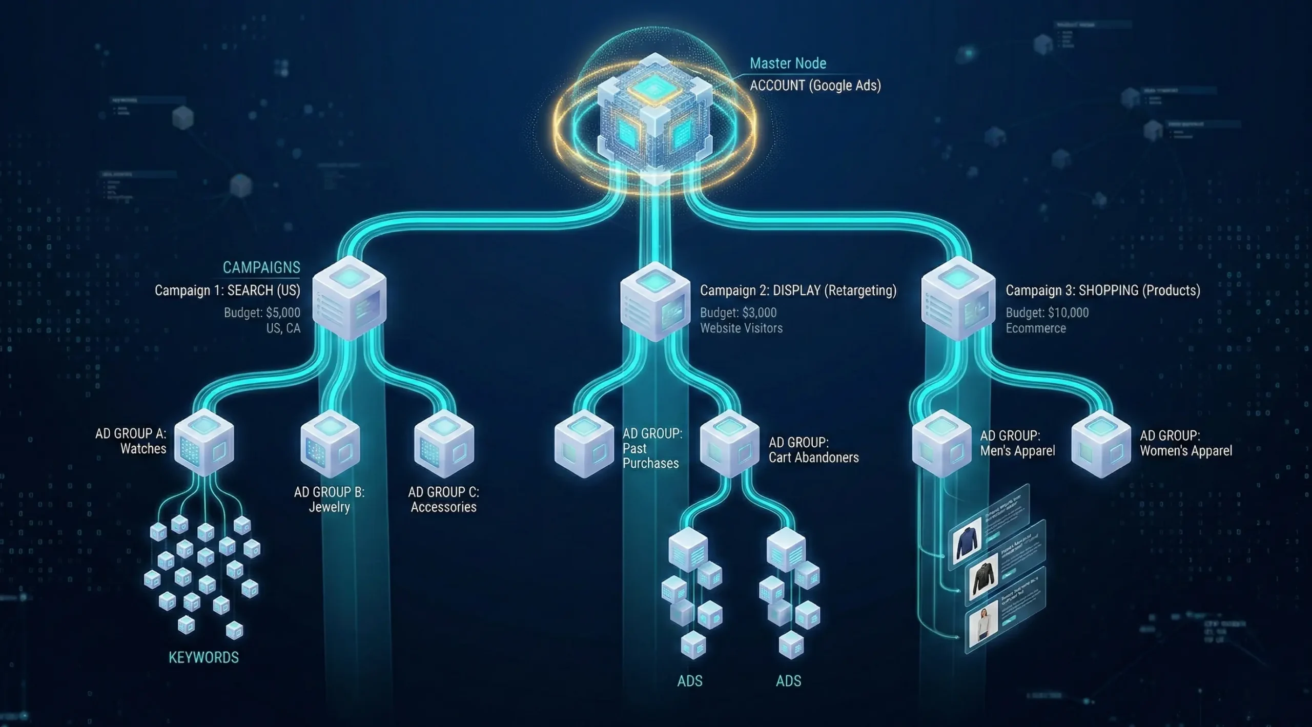 Campaign structure for dental implant Google Ads.